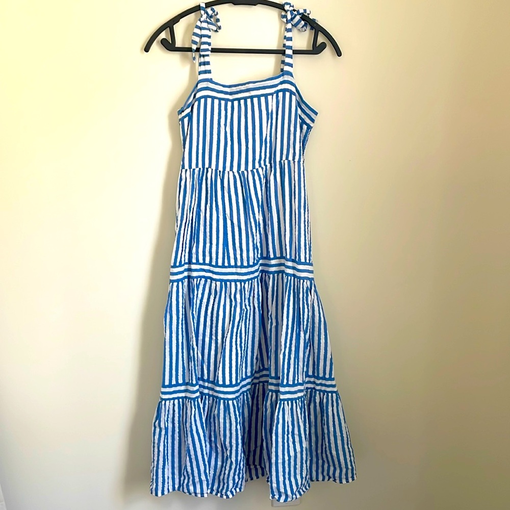 For the republic blue and white striped maxi